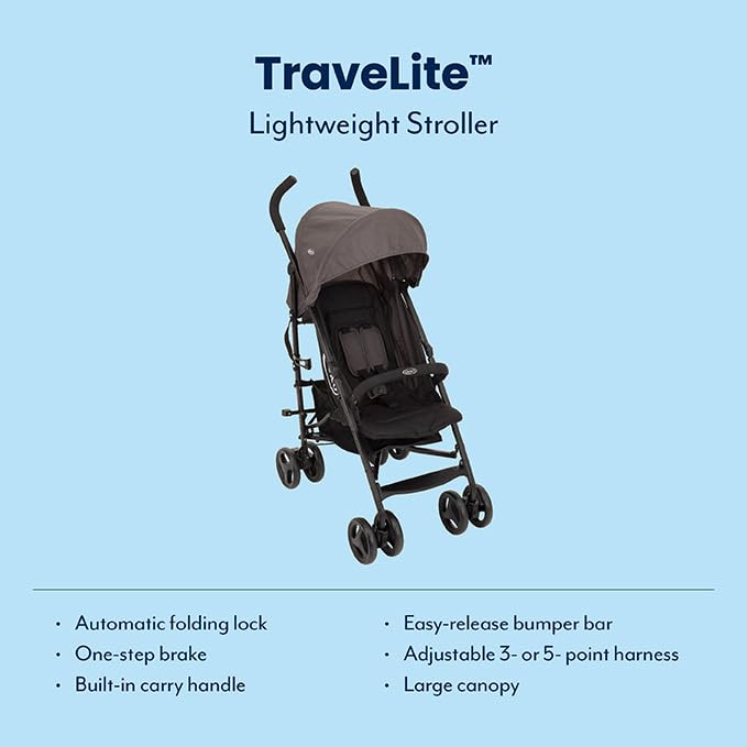 Graco TraveLite Compact Stroller, Black/Grey