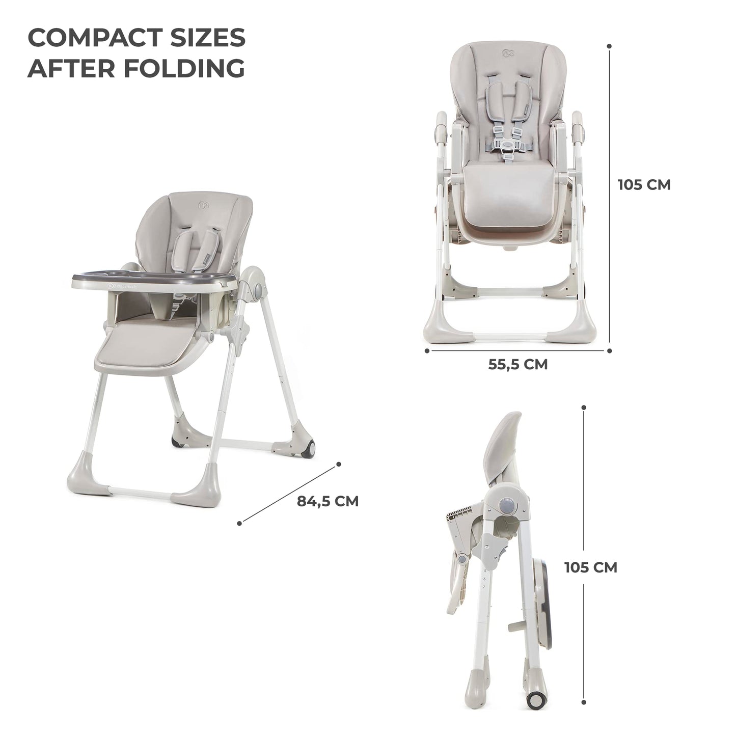 Kinderkraft Yummy Highchair, Adjustable & Foldable, Gray