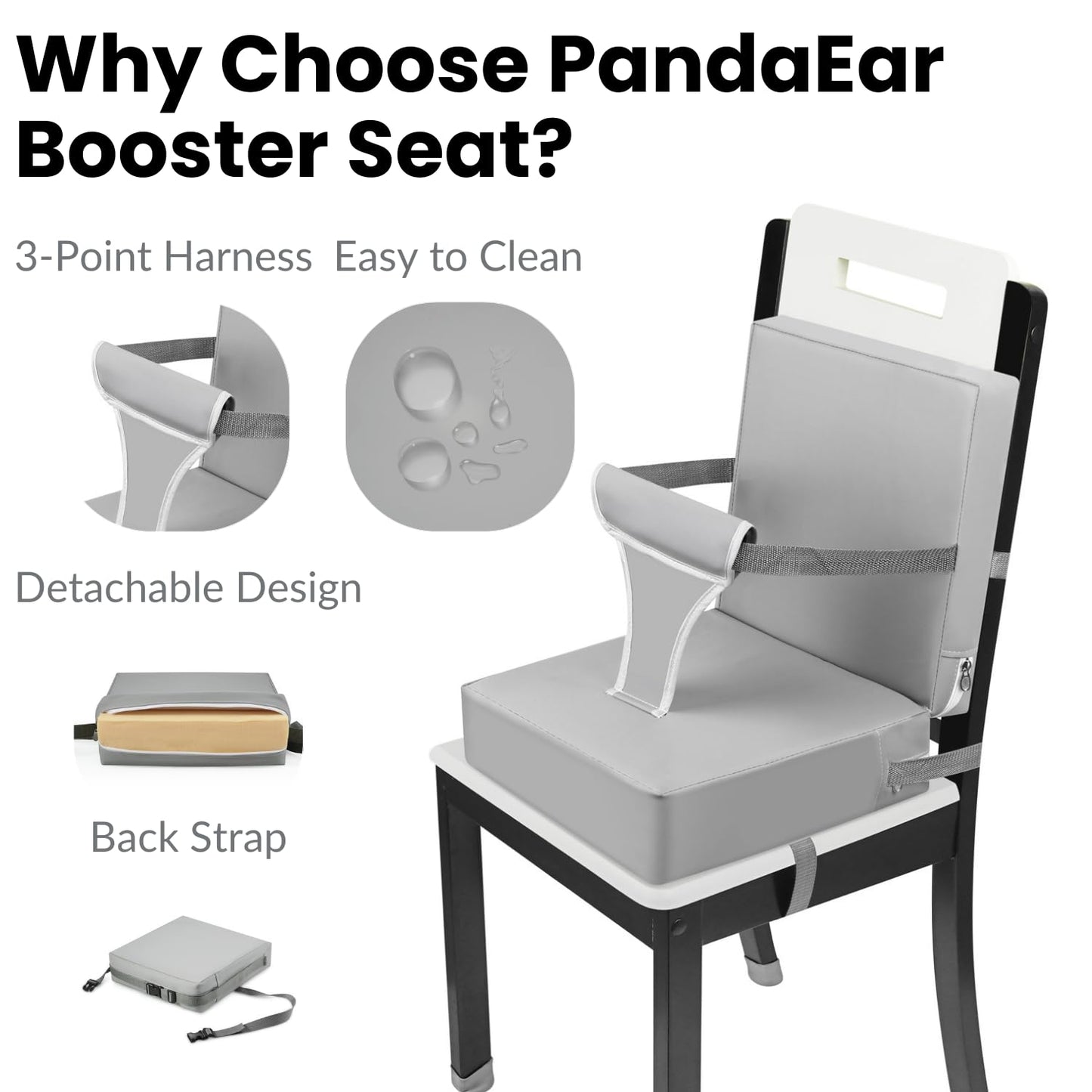 PandaEar Portable Toddler Booster Seat, Black