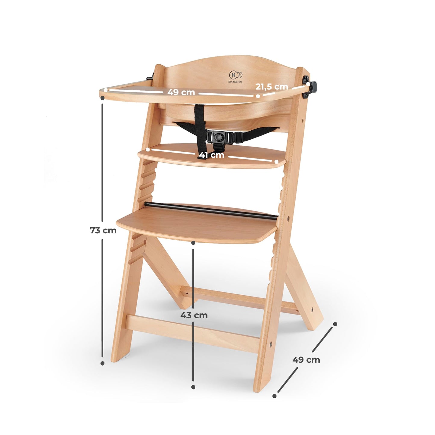 Kinderkraft ENOCK 3-in-1 Wooden Highchair, Natural