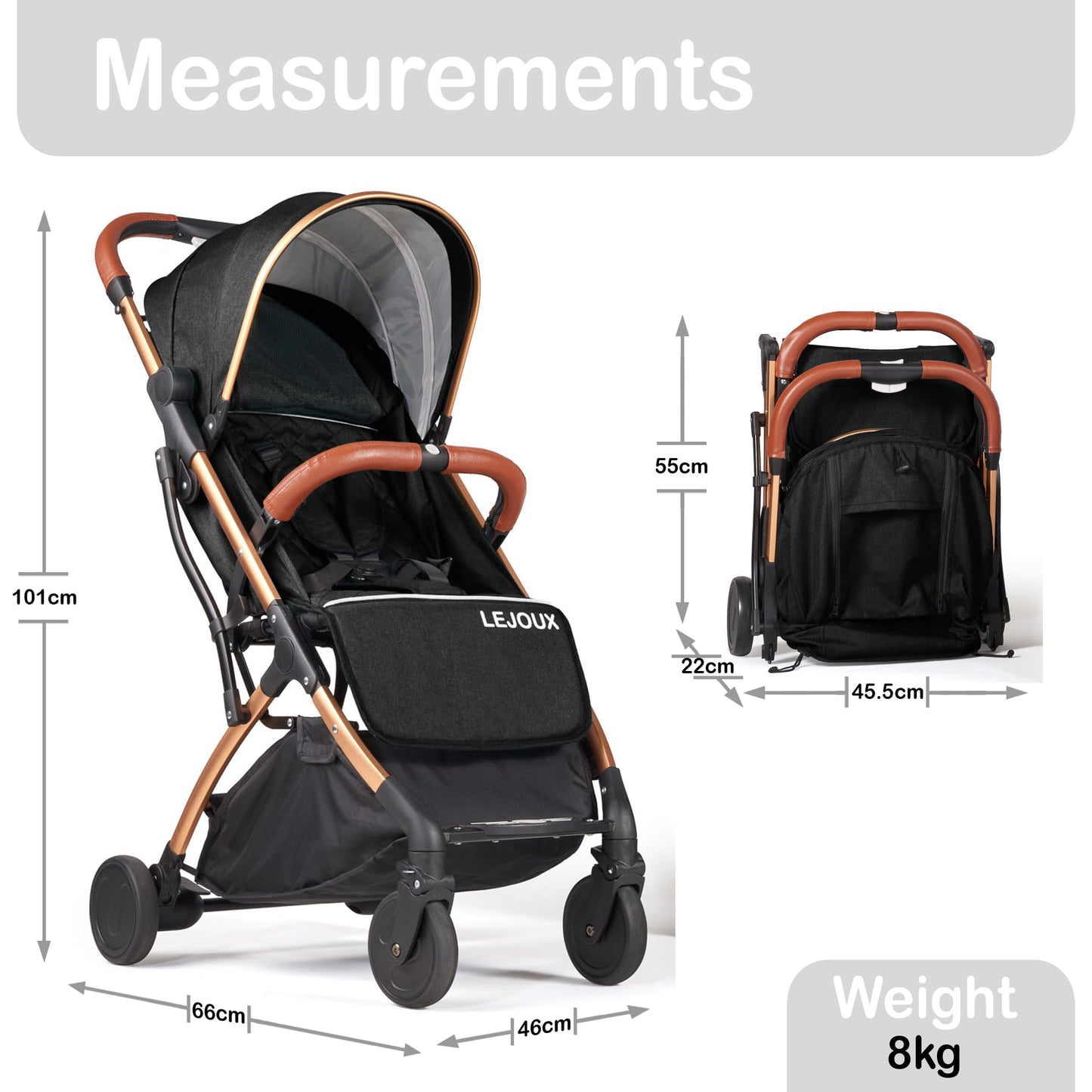 Lejoux Lightweight Foldable Pushchair, Black