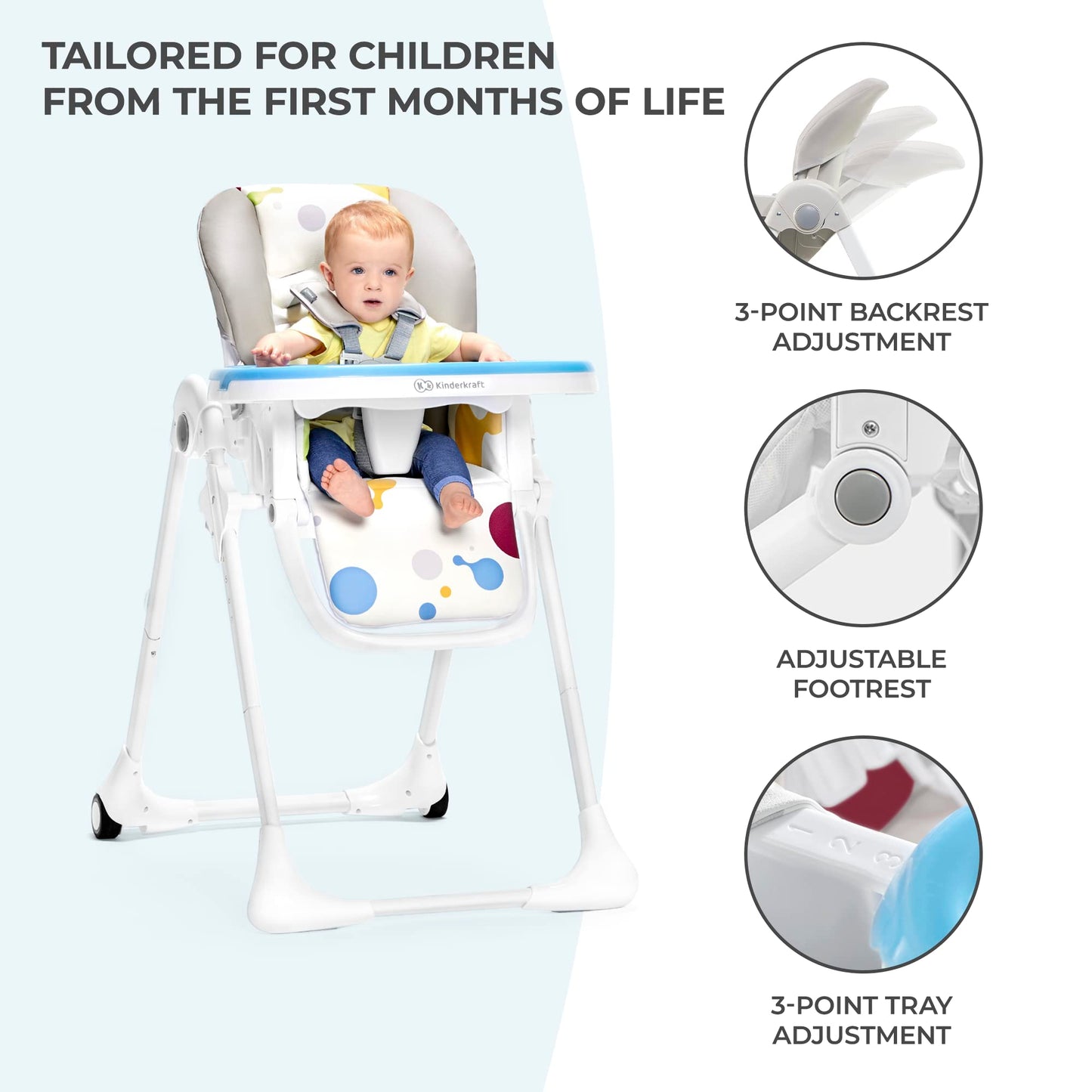 Kinderkraft Yummy Highchair, Adjustable & Foldable, Gray