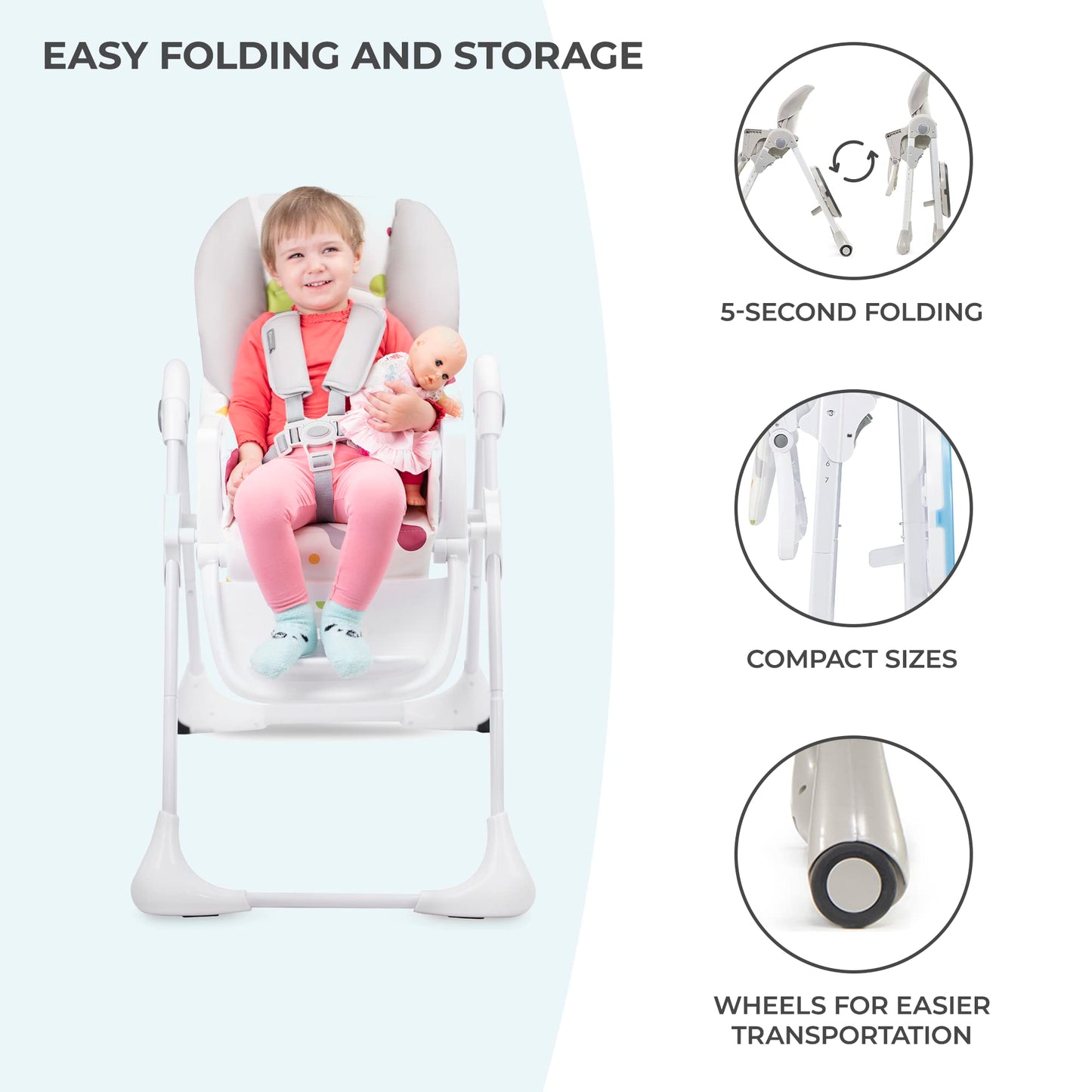 Kinderkraft Yummy Highchair, Adjustable & Foldable, Gray