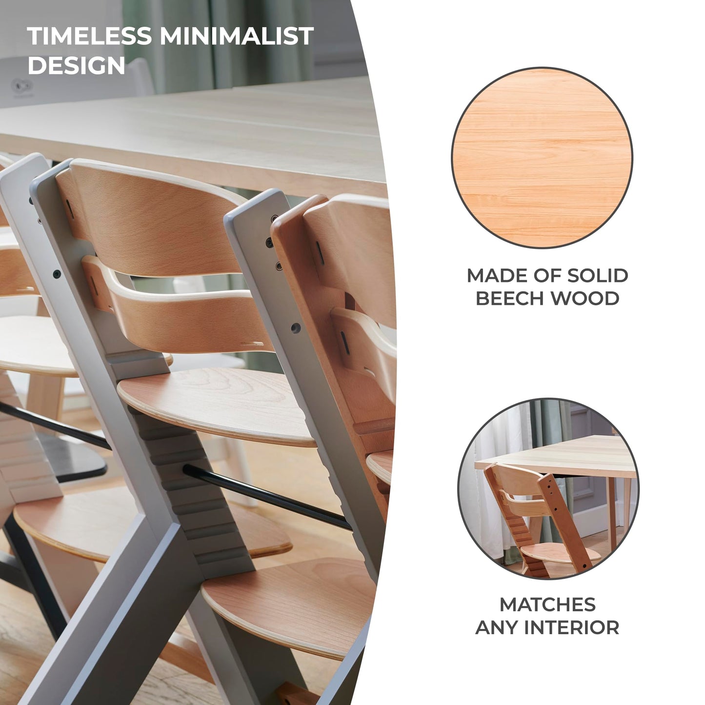 Kinderkraft ENOCK 3-in-1 Wooden Highchair, Natural