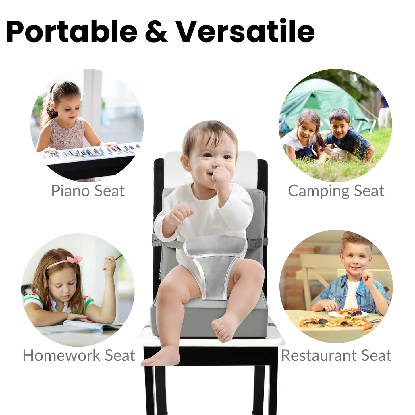 PandaEar Portable Toddler Booster Seat, Black
