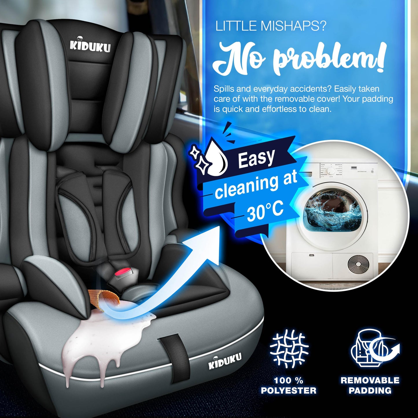 KIDUKU 3-in-1 Safety Car Seat, Black/Grey