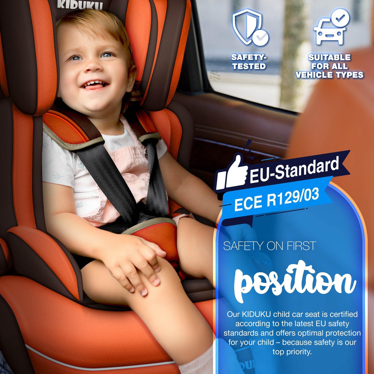 KIDUKU 3-in-1 Safety Car Seat, Brown/Orange