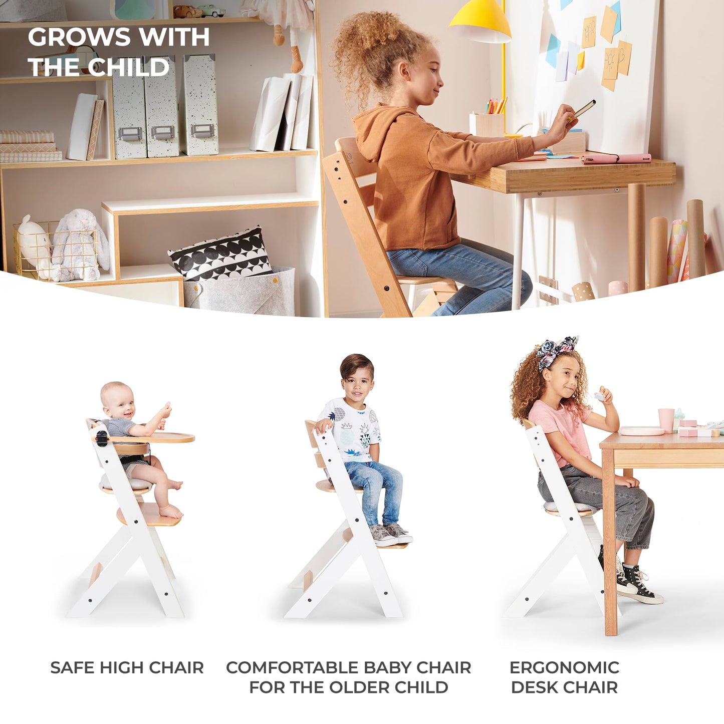 Kinderkraft ENOCK 3-in-1 Wooden Highchair, Natural