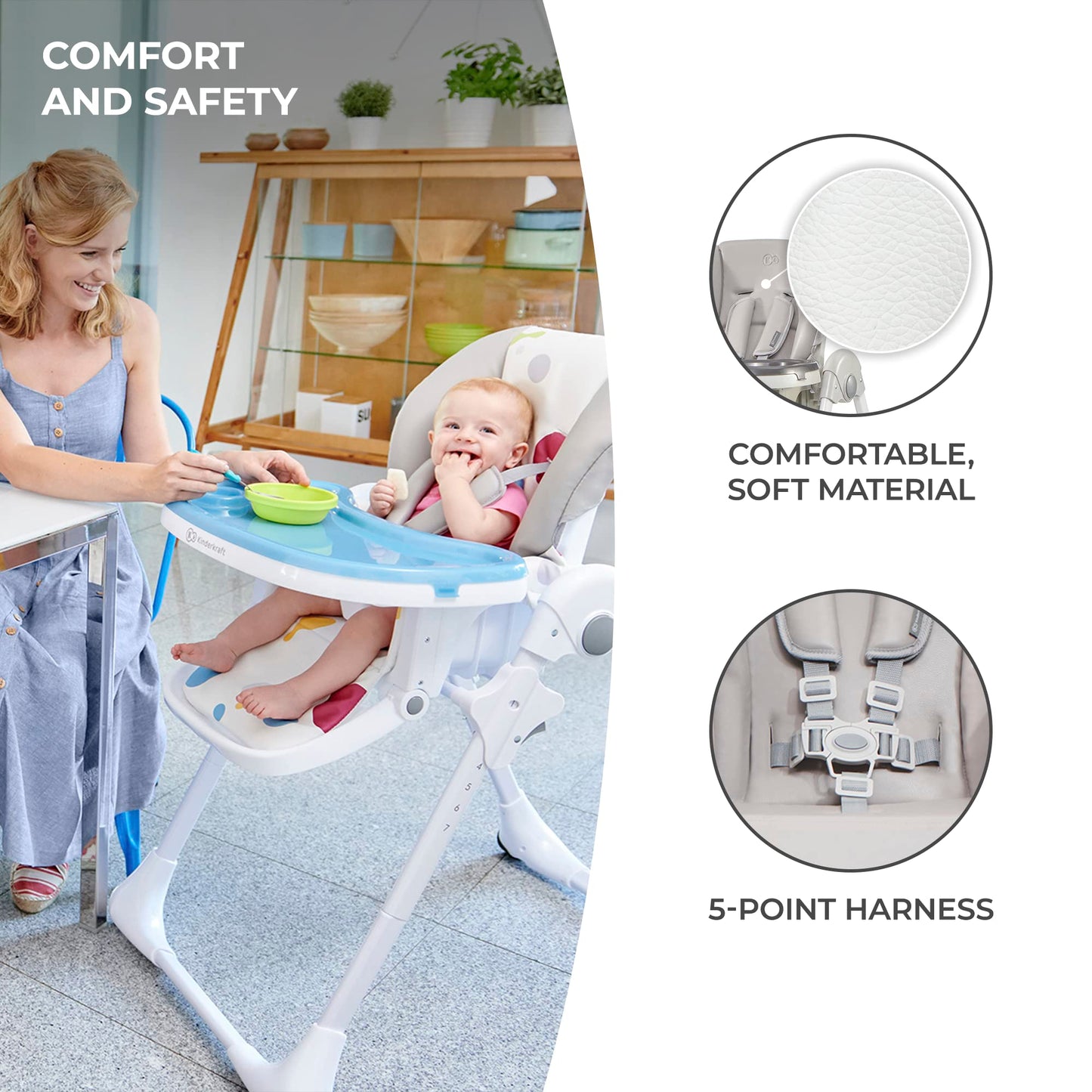Kinderkraft Yummy Highchair, Adjustable & Foldable, Gray