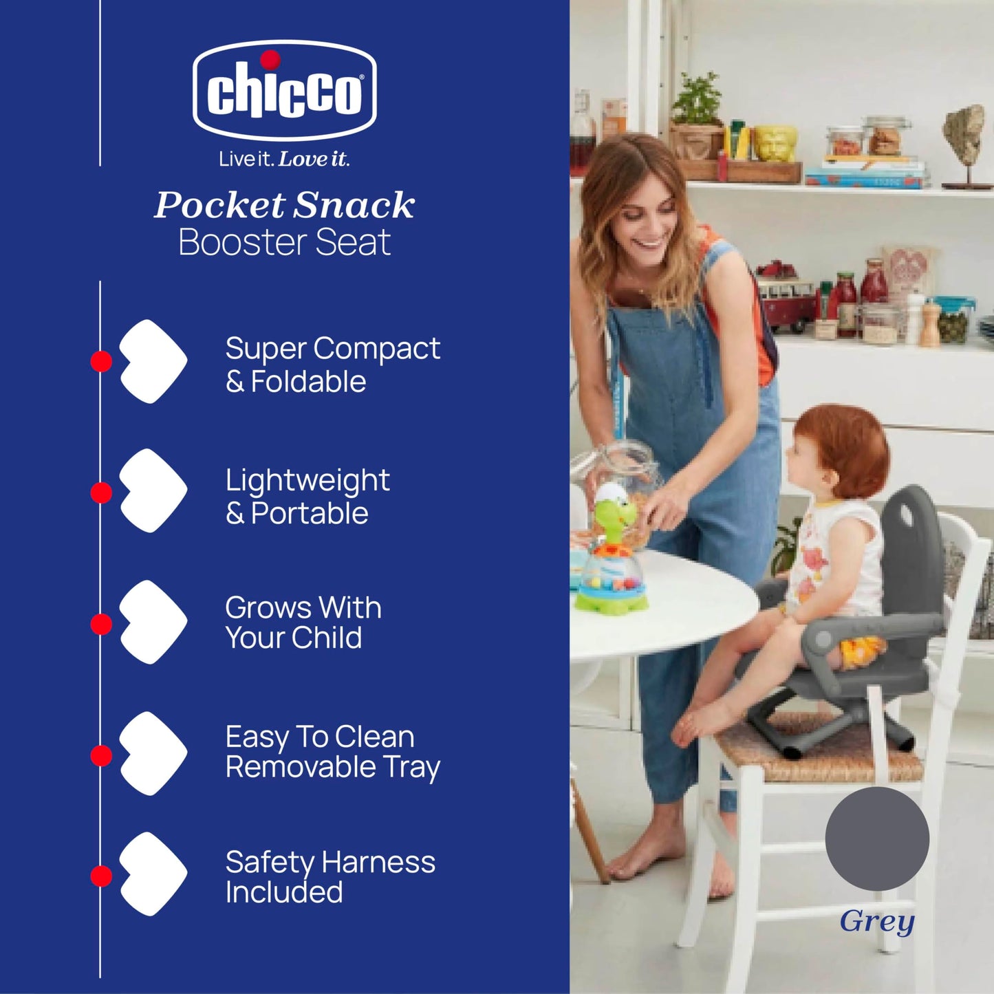 Chicco Pocket Snack Booster Seat, Dark Grey