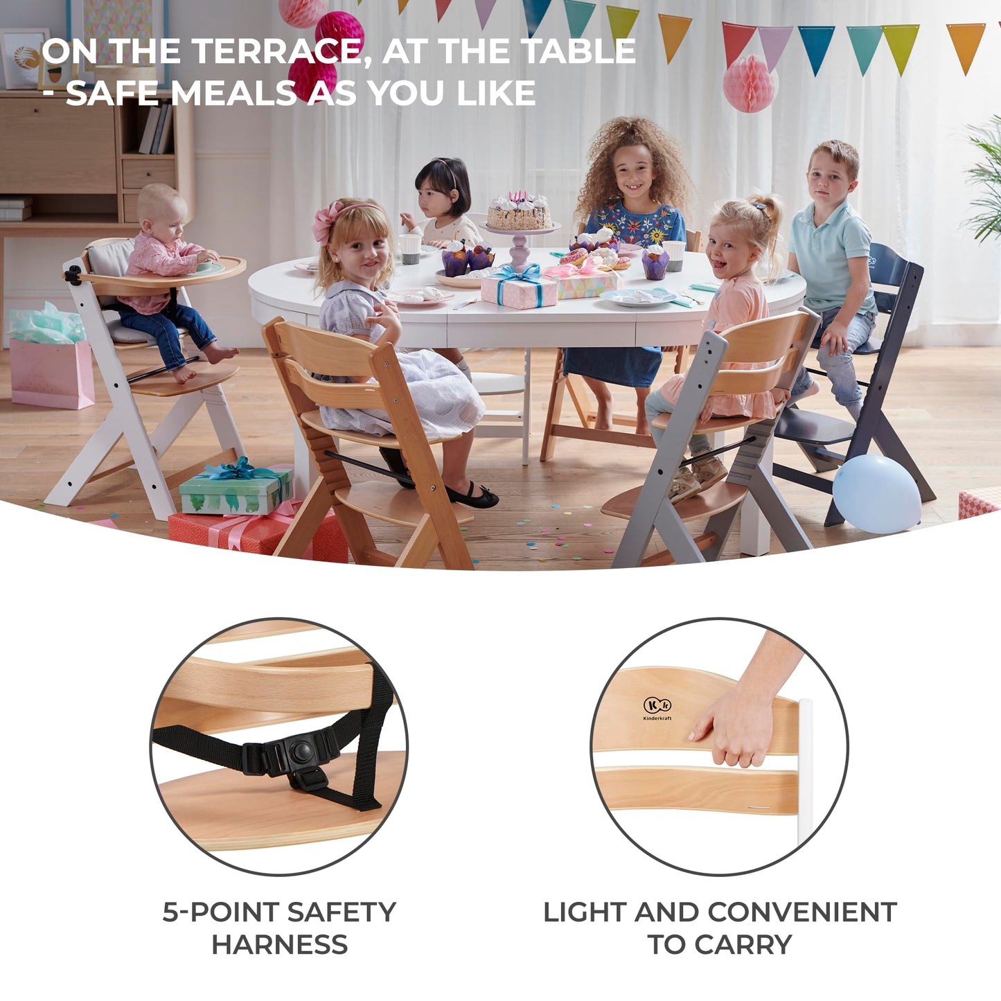 Kinderkraft ENOCK 3-in-1 Wooden Highchair, Natural