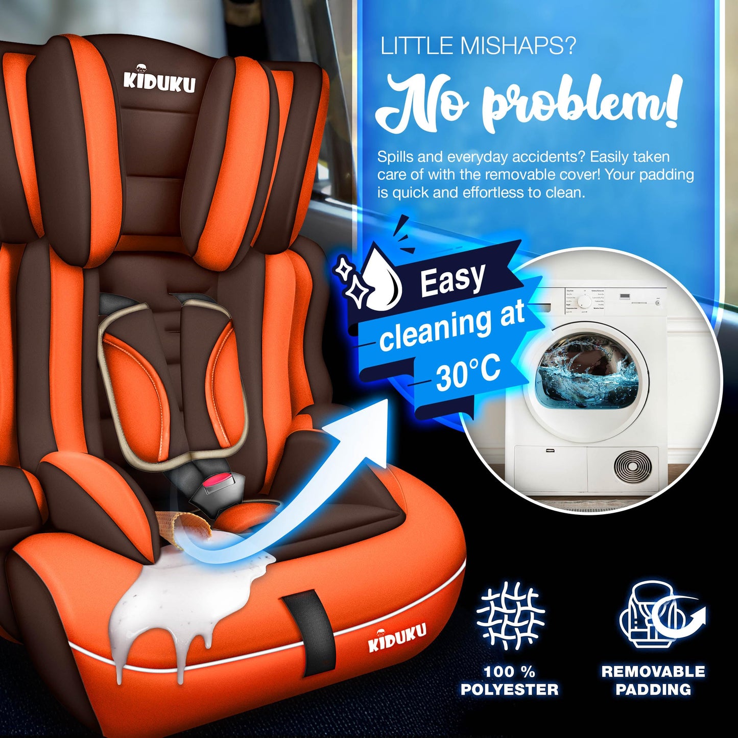 KIDUKU 3-in-1 Safety Car Seat, Brown/Orange
