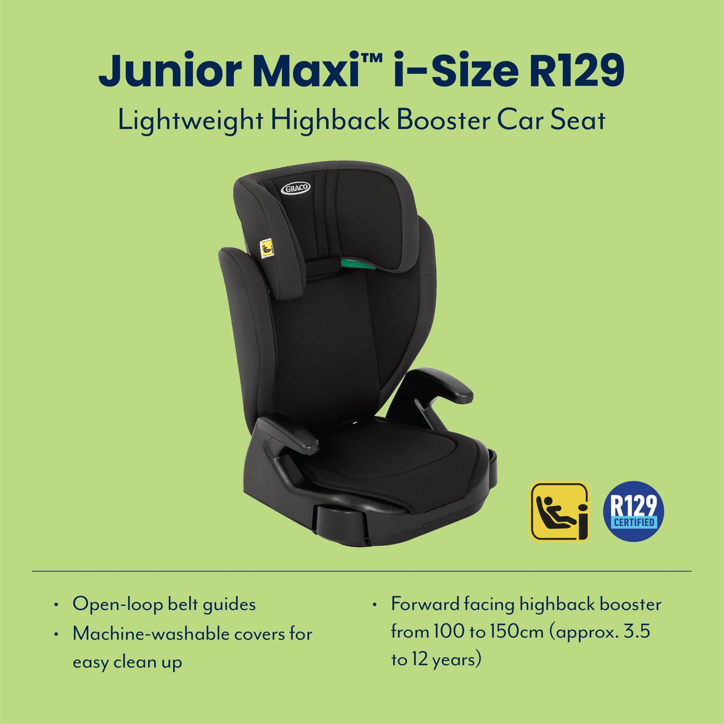 Graco Junior Maxi i-Size Booster Car Seat, Midnight