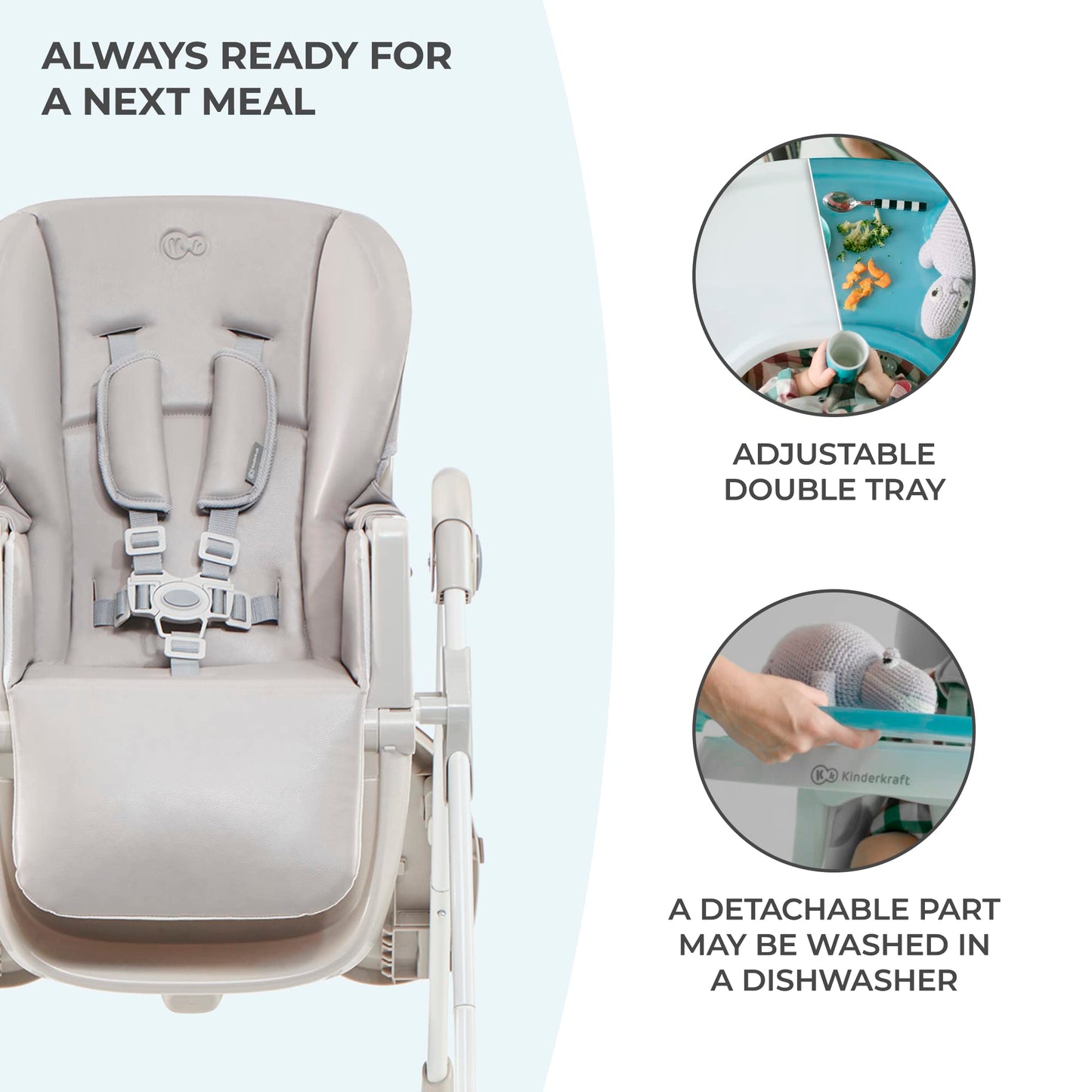 Kinderkraft Yummy Highchair, Adjustable & Foldable, Gray
