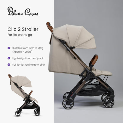 Silver Cross Clic 2 Stroller & Travel Bag, Latte