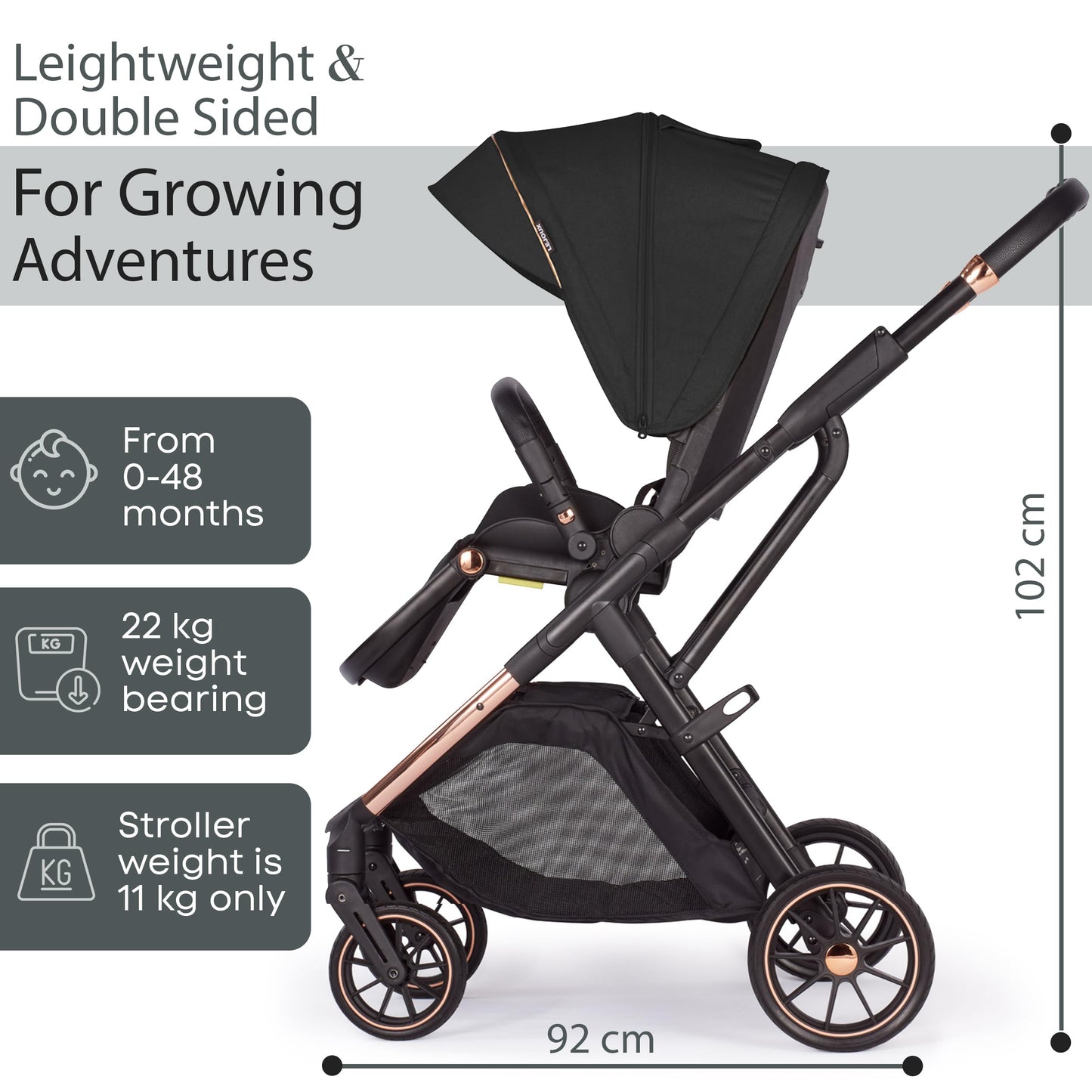 Lejoux+ Baby Pushchair (Pure Black)