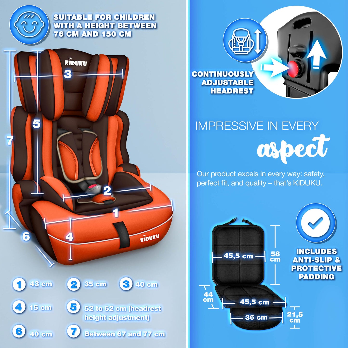 KIDUKU 3-in-1 Safety Car Seat, Brown/Orange