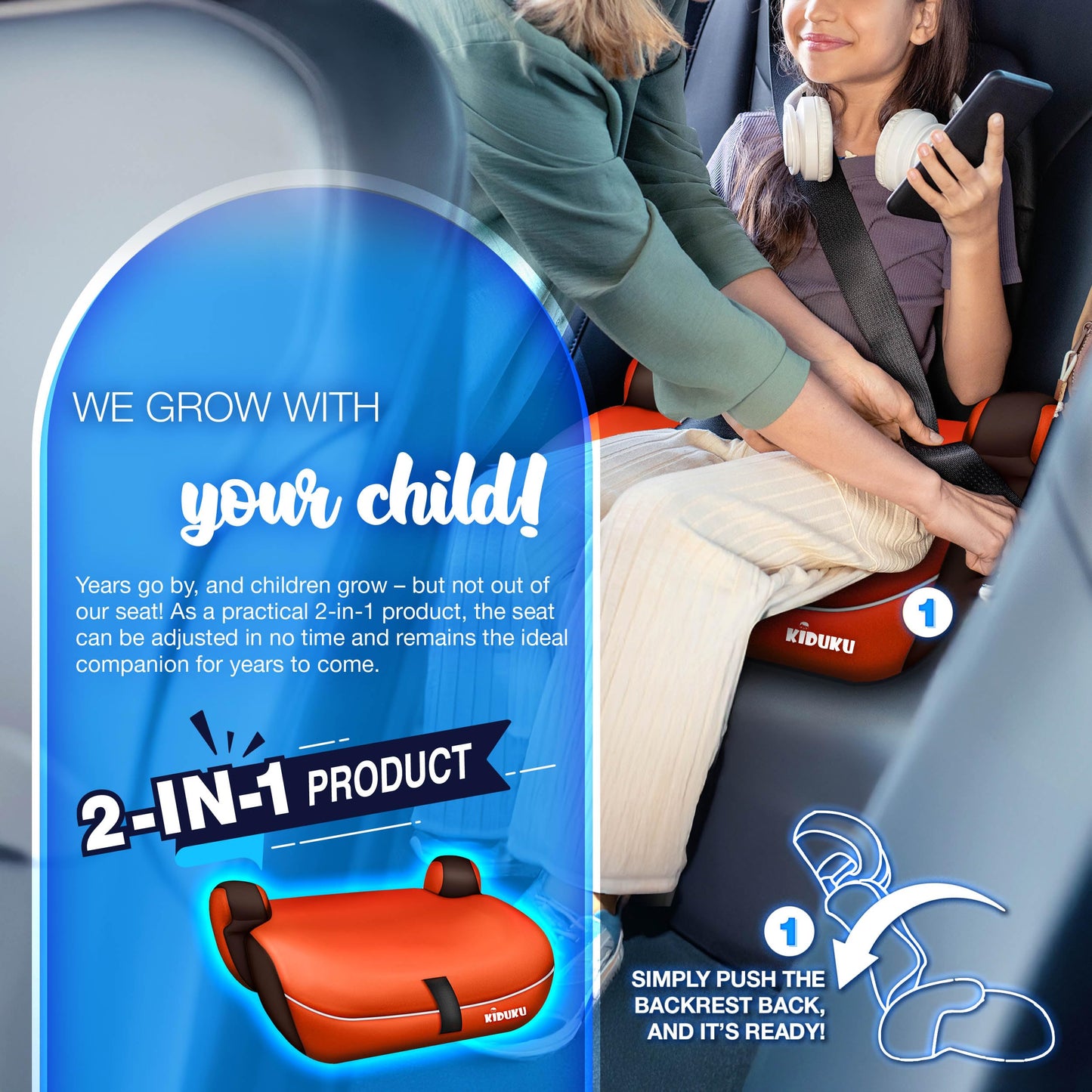 KIDUKU 3-in-1 Safety Car Seat, Brown/Orange