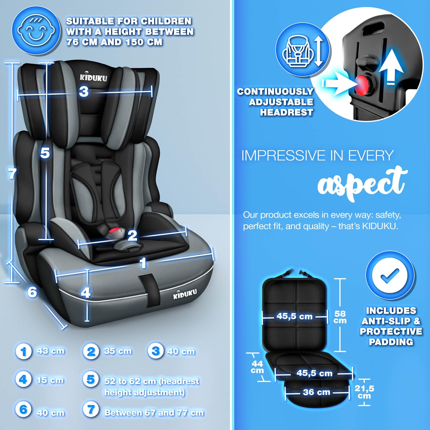 KIDUKU 3-in-1 Safety Car Seat, Black/Grey