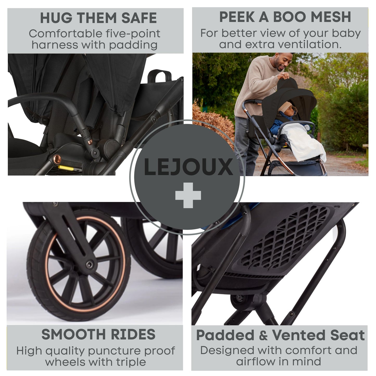 Lejoux+ Baby Pushchair (Pure Black)